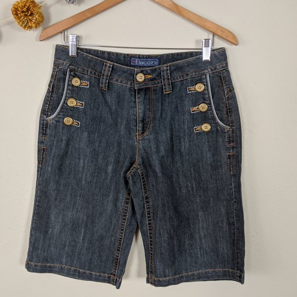 Baccini Denim Bermuda Shorts with Button Details - Picture 1 of 8